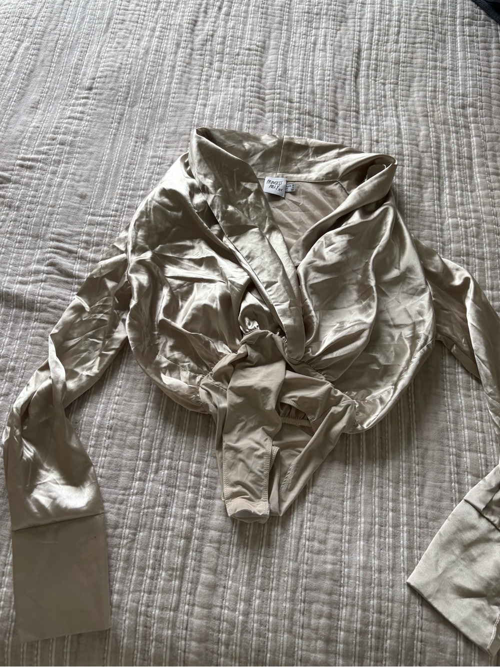 Princess Polly Champagne Satin Long Sleeve Bodysuit